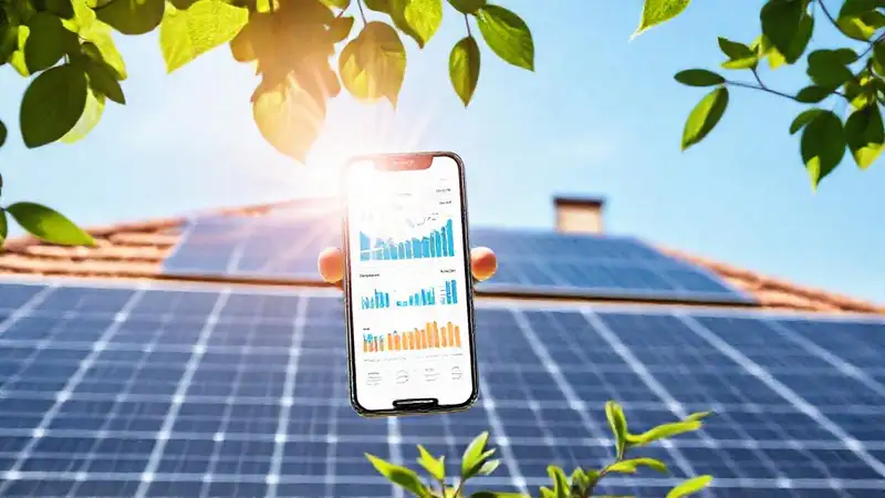 Energía solar, hogar moderno y familia feliz