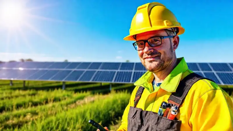 Un técnico revisa paneles solares rurales