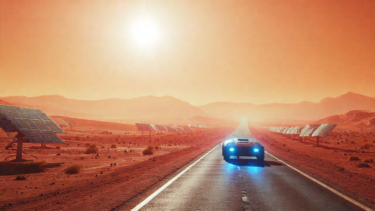 Paisaje desértico futurista bajo intenso sol