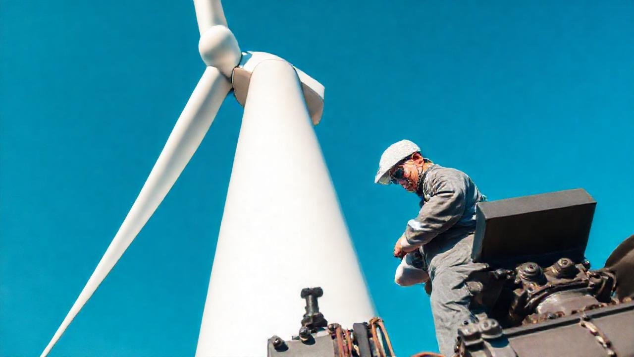 Técnico revisa turbina eólica industrial