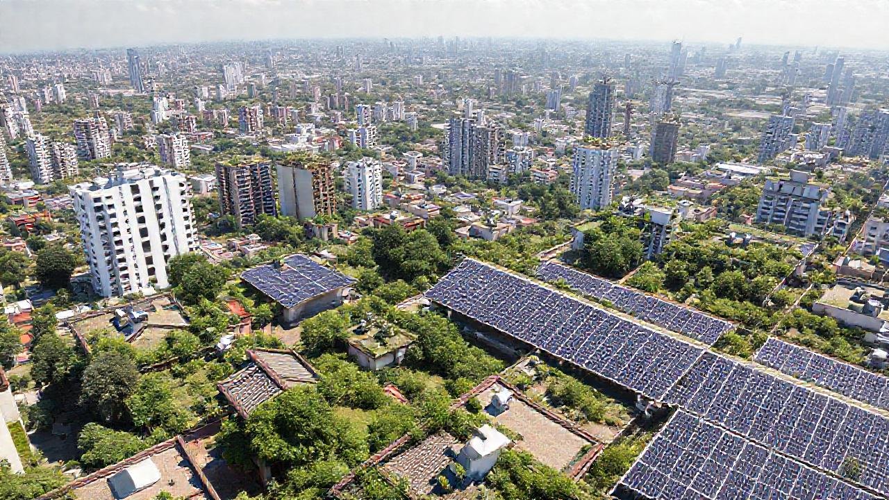 Ciudades sostenibles con energía solar brillante