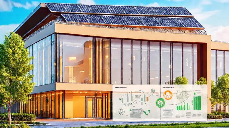 Edificio moderno, energía verde y digital
