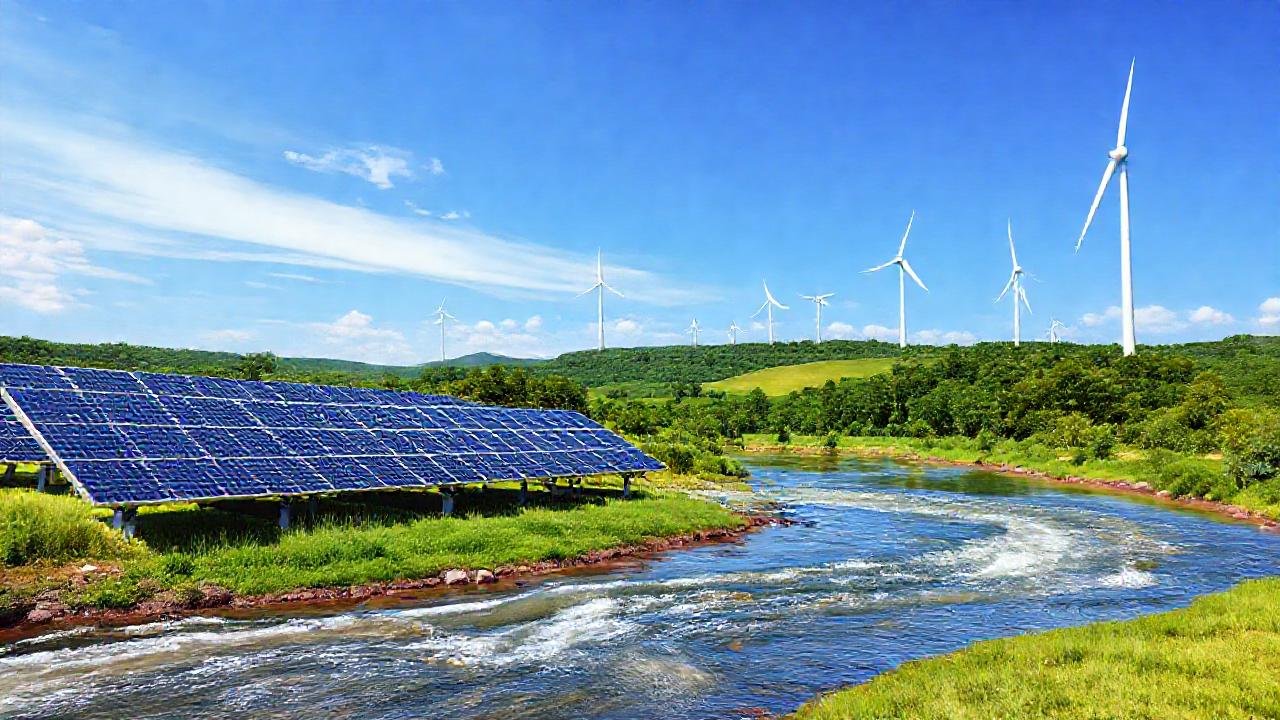 Energía sostenible ilumina un paisaje limpio