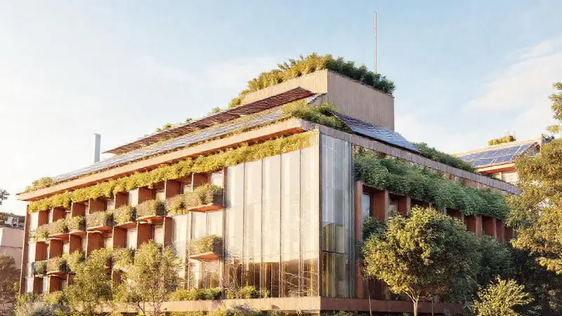 Arquitectura sostenible y futurista, naturalmente iluminada