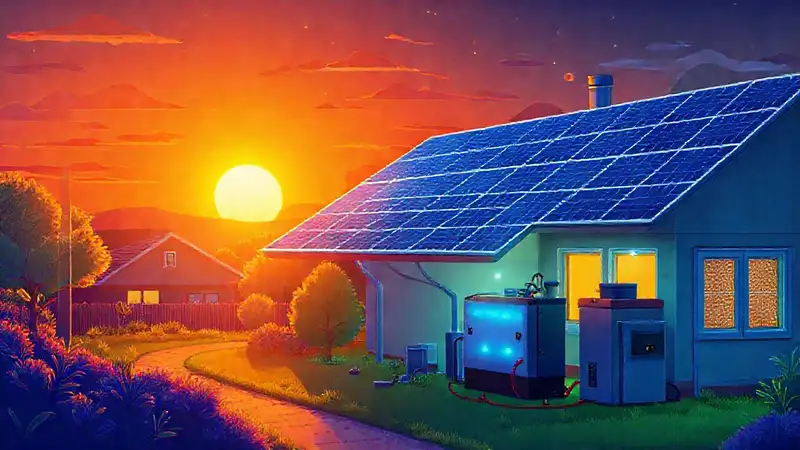 Casa futurista con energía solar brillante
