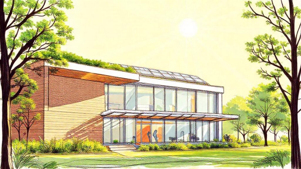 Edificio moderno sostenible irradia luz y vida