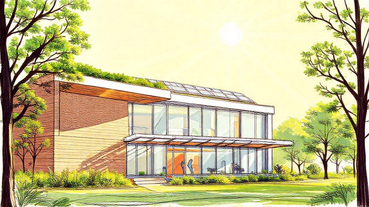 Edificio moderno sostenible irradia luz y vida