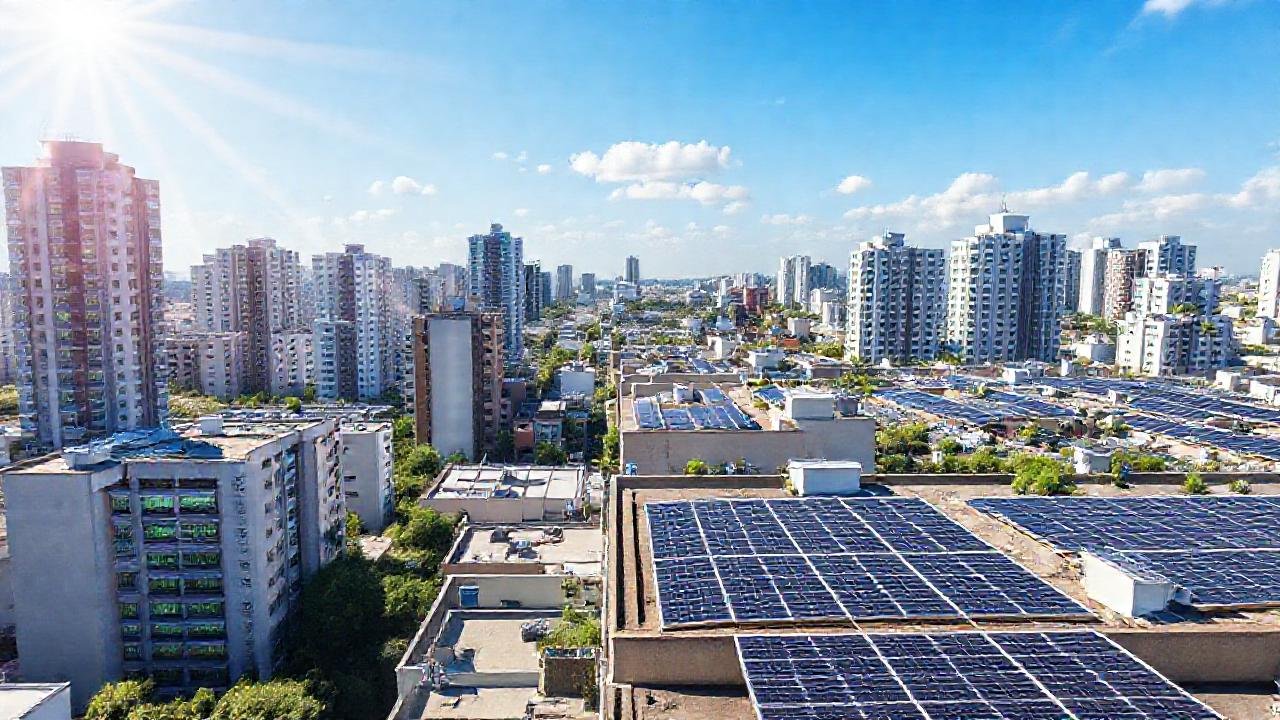 Ciudades modernas y sol generan energía limpia