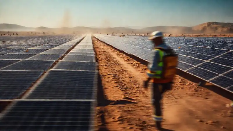 Trabajadores en solar, riesgos y precaución