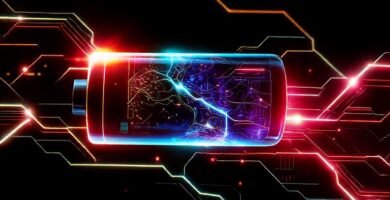 Batería futurista irradia colores vibrantes digitalmente
