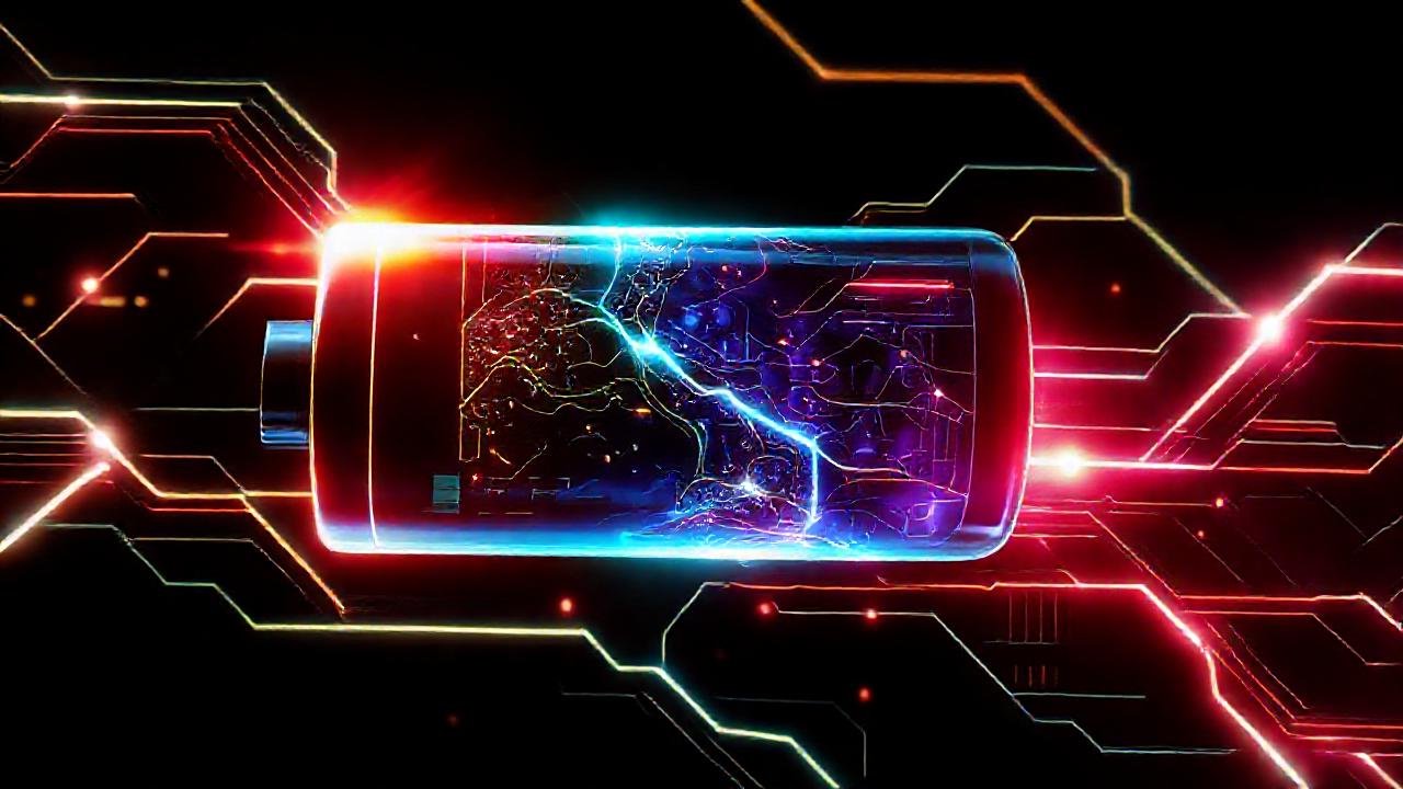 Batería futurista irradia colores vibrantes digitalmente