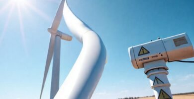 Turbina eólica inspeccionada en paisaje rural