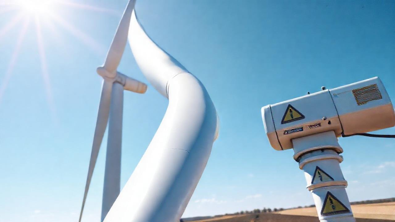 Turbina eólica inspeccionada en paisaje rural