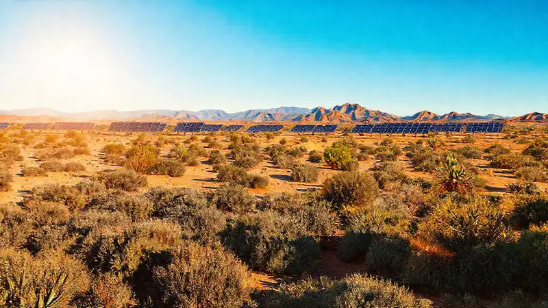 Un oasis árido bajo sol dorado