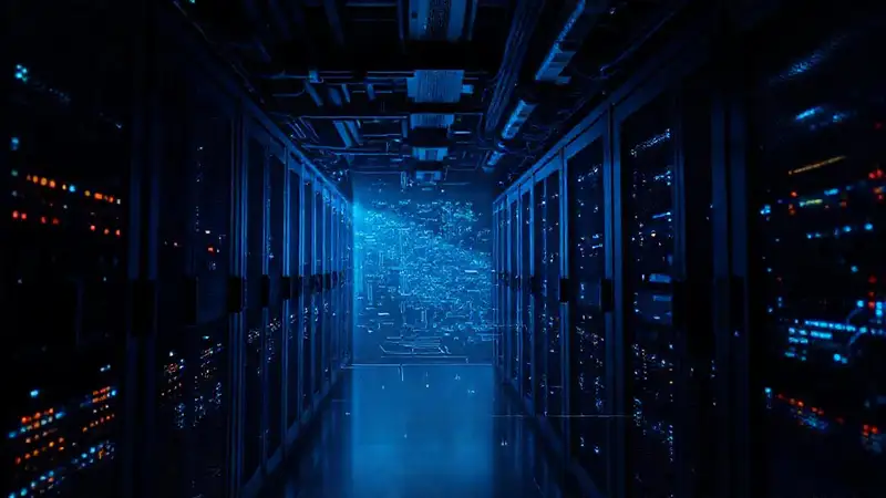 Una sala de servidores oscura, tecnológica y fría