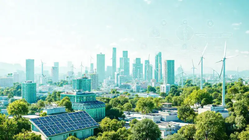 Ciudad futurista verde, optimista e informativa