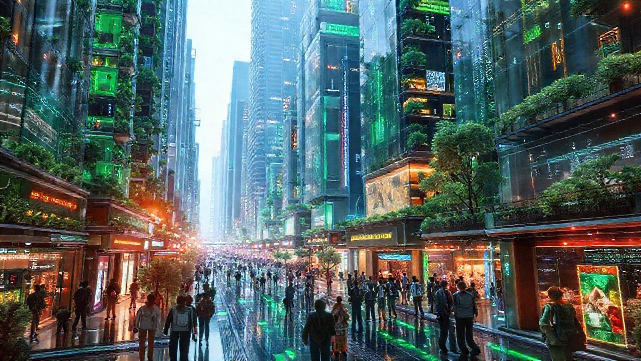 Una ciudad futurista optimista y sostenible