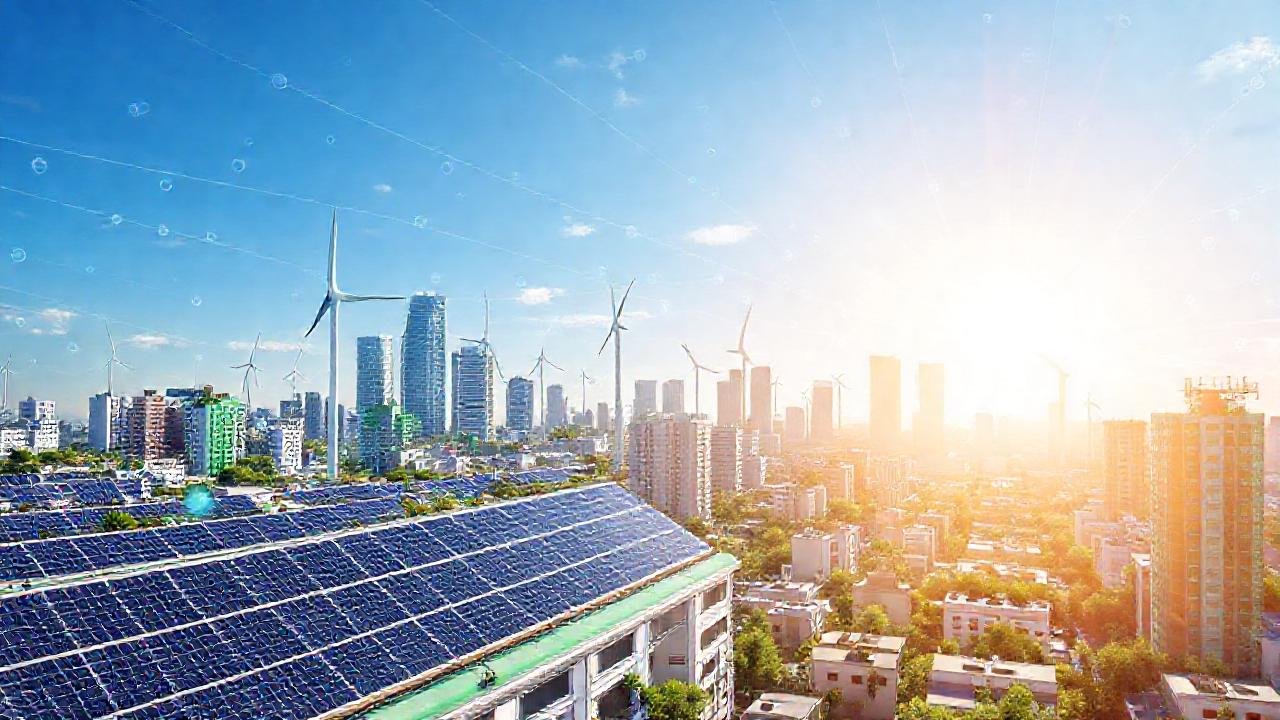 Un horizonte urbano sostenible y futurista brilla