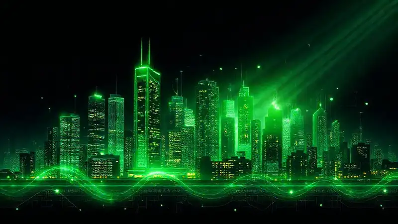 Ciudad futurista, luces y datos