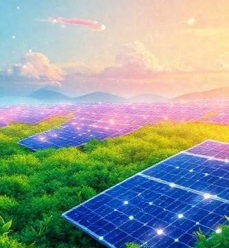 Paneles solares y tecnología futurista brillan