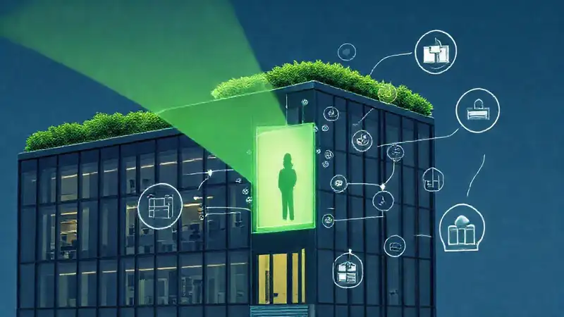 Edificio moderno, verde y futurista