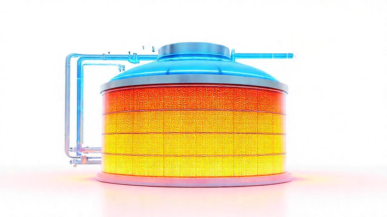 Tanque futurista almacena energía azul brillante