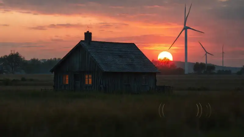 Una casa rural inquieta bajo un sol incierto