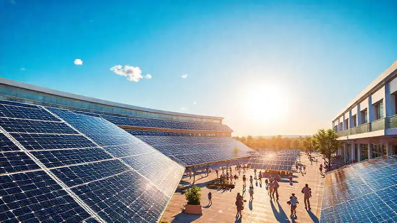Paneles solares iluminan una plaza moderna