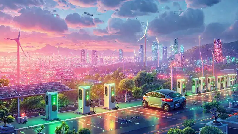 Futuro urbano con energía verde conectada