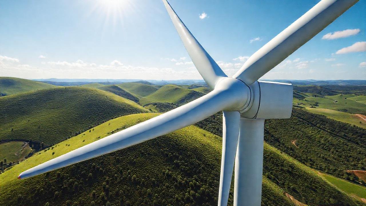 Turbina eólica moderna en paisaje rural