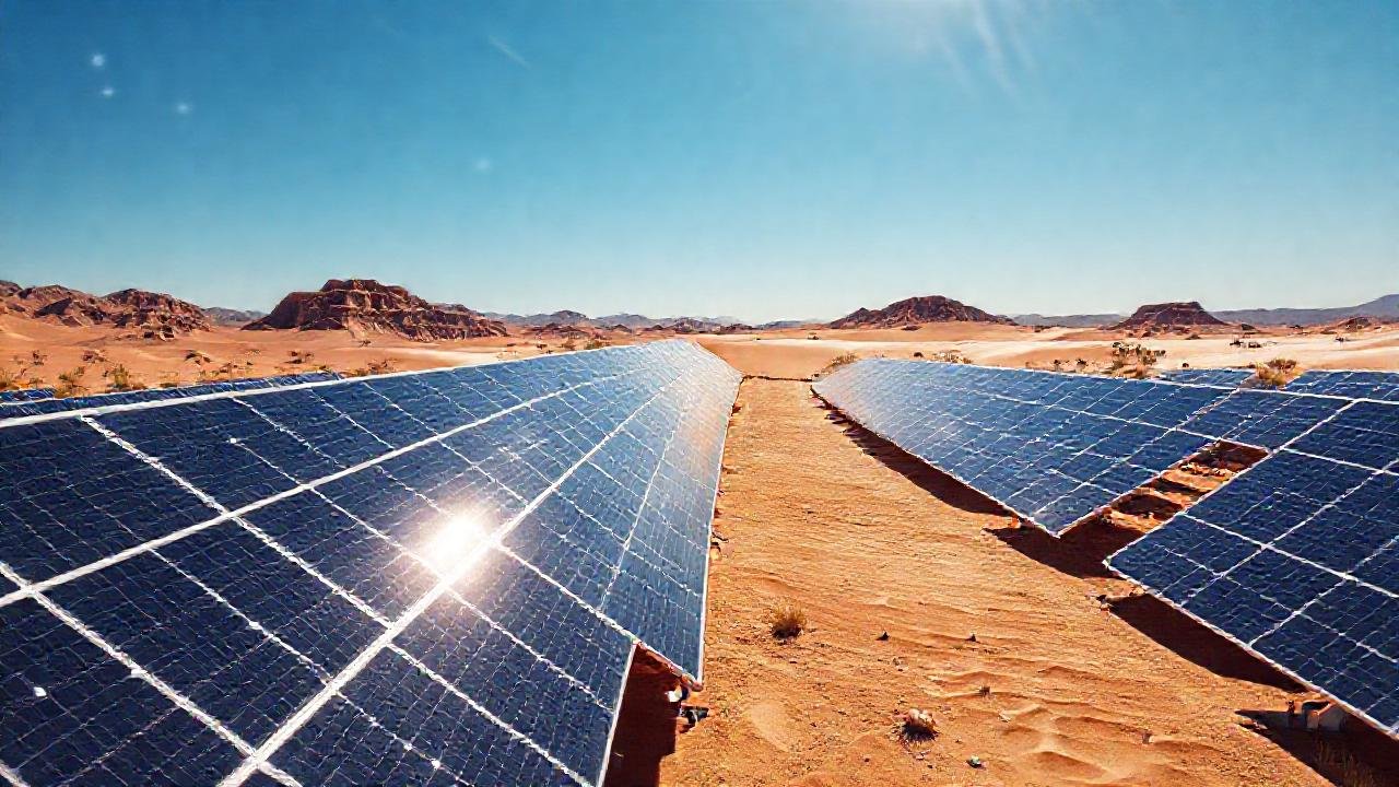 Paneles solares capturan luz en el desierto