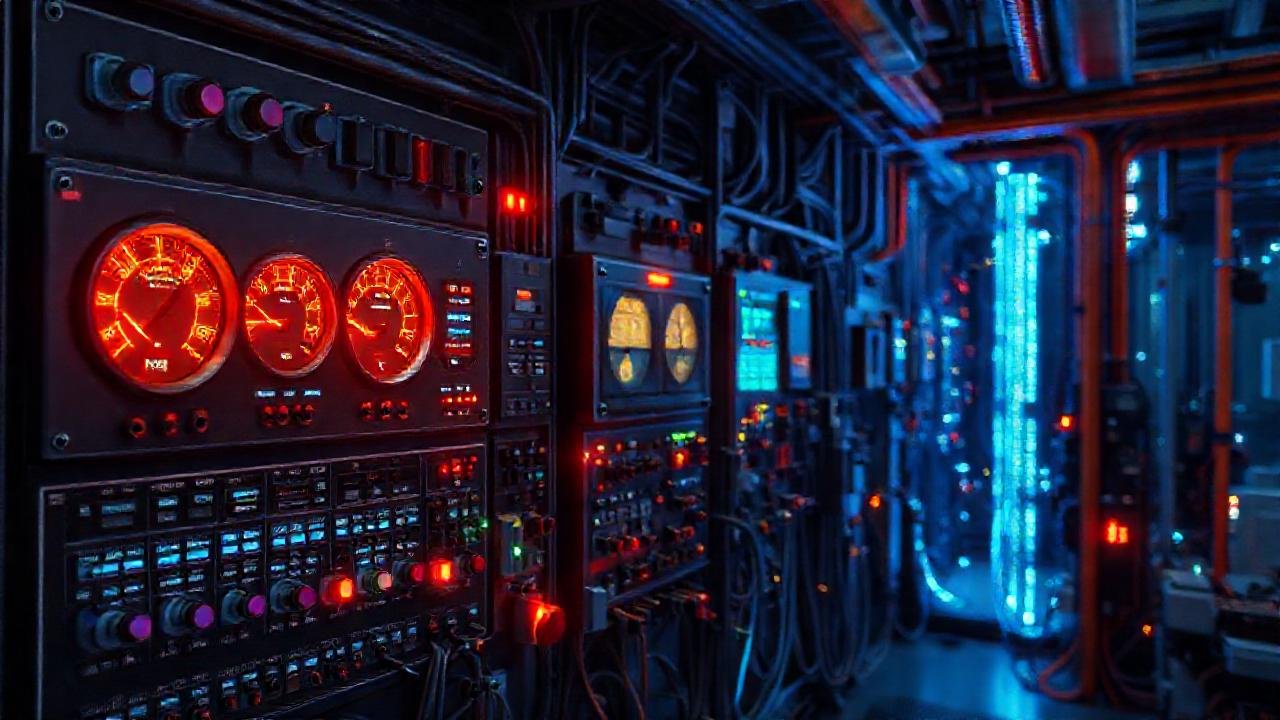 Panel industrial futurista muestra datos dinámicos