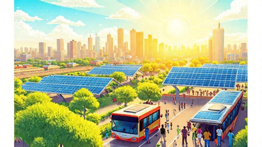 Una ciudad futurista aprovecha la energía solar