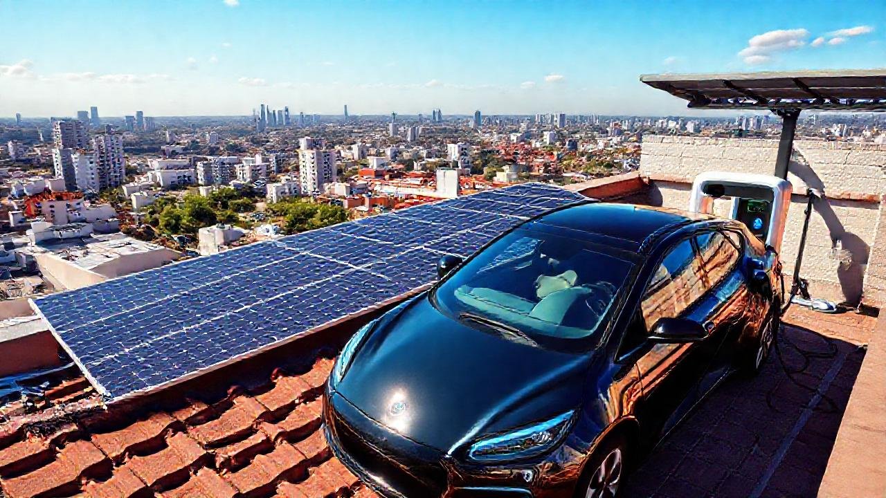 Paneles solares iluminan una ciudad sostenible