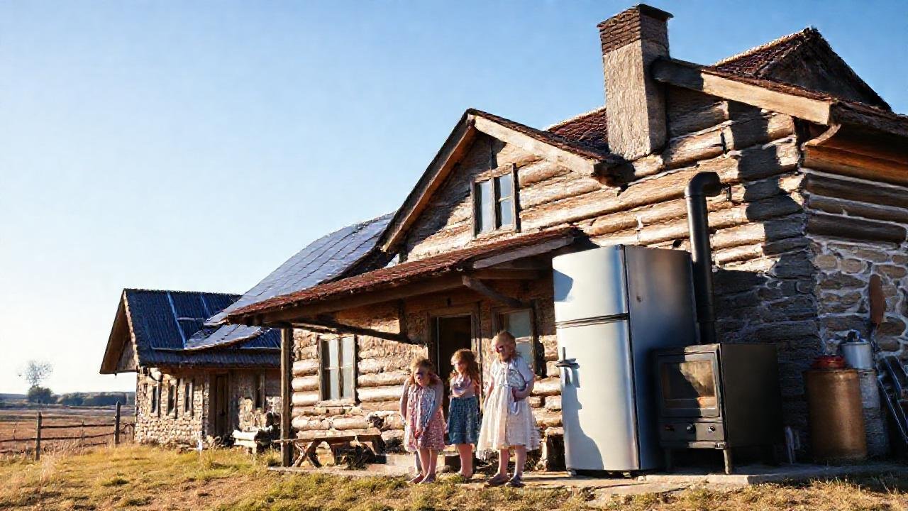 Familia feliz en una casa rural
