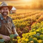 Una granja feliz cultiva la tierra