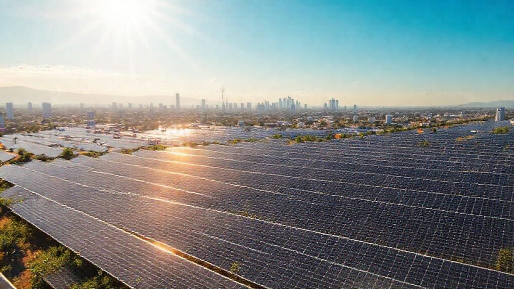 Energía solar ilumina una ciudad futurista