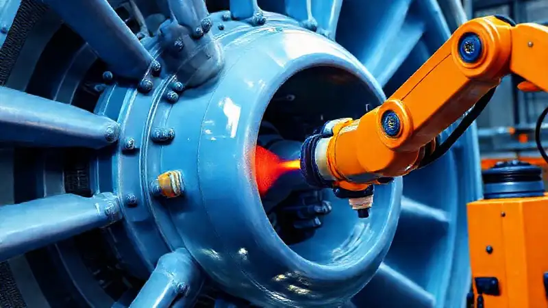El técnico inspecciona turbinas con robots