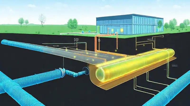 Diagrama técnico ilustra control climático geotérmico