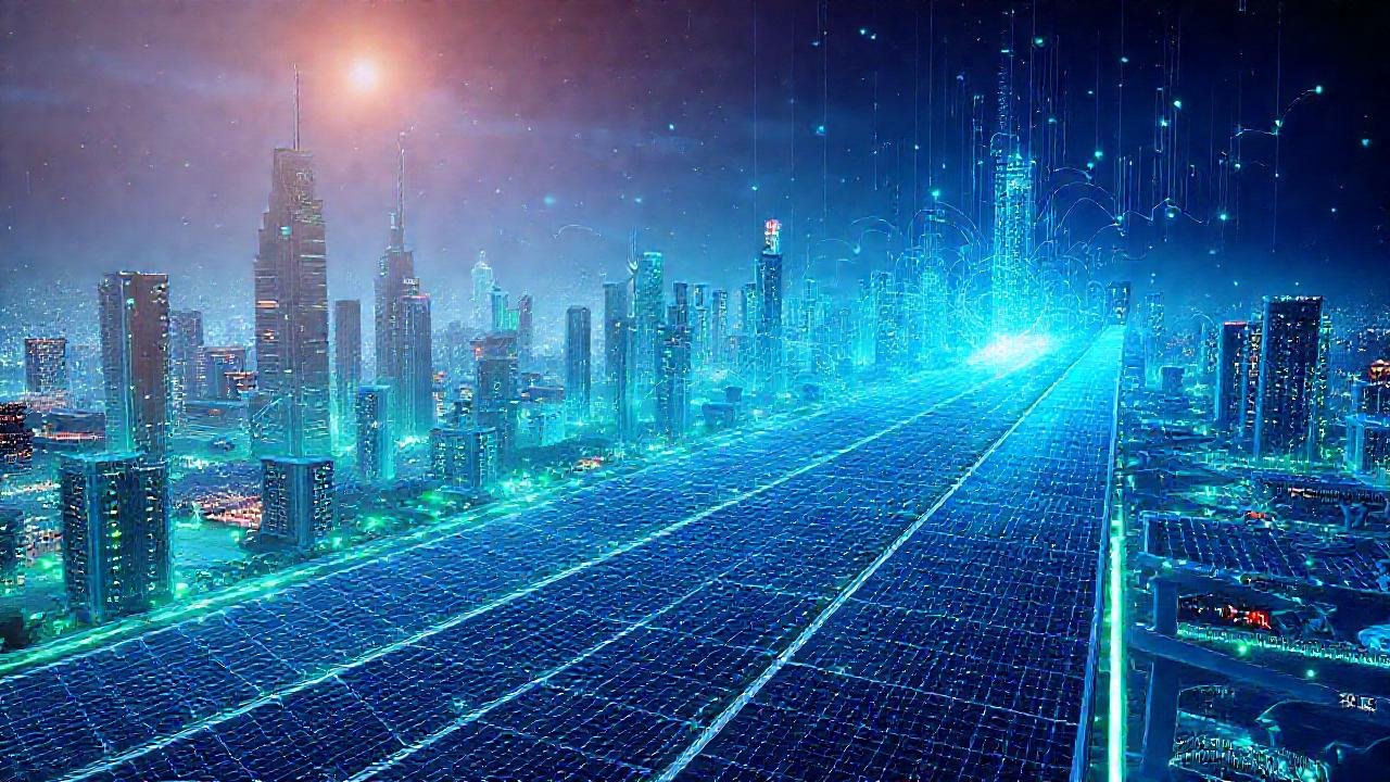 Ciudad futurista de energía digital brillante