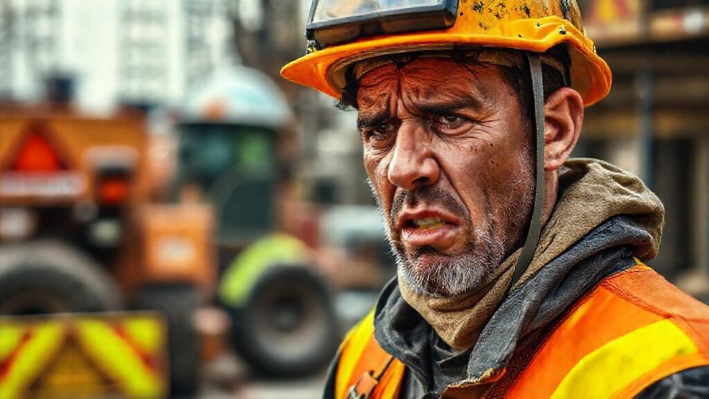 Trabajador agotado sufre el calor en obra