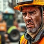 Trabajador agotado sufre el calor en obra