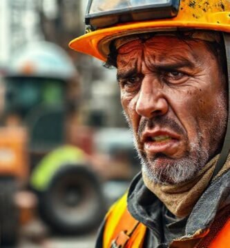 Trabajador agotado sufre el calor en obra