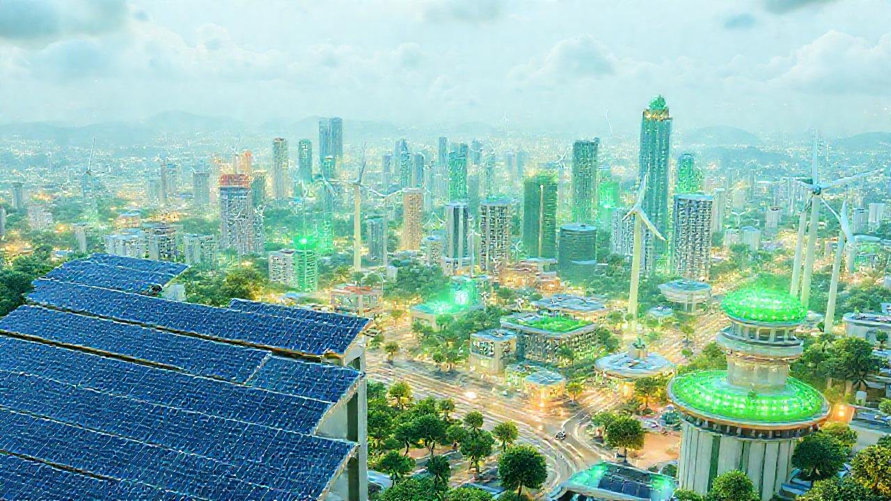 Ciudad futurista, sostenible y brillante