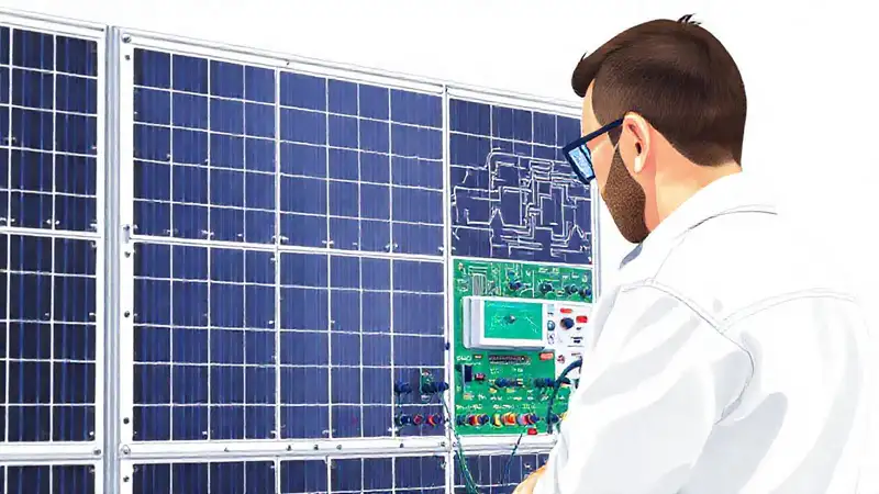 Técnico examina paneles solares con precisión