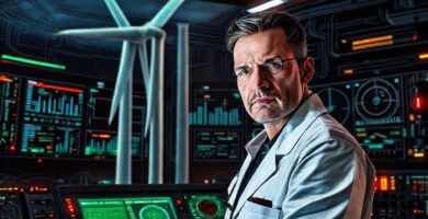 Un técnico controla la energía eólica