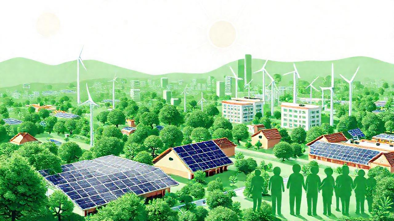 Una ciudad verde prospera con energía limpia