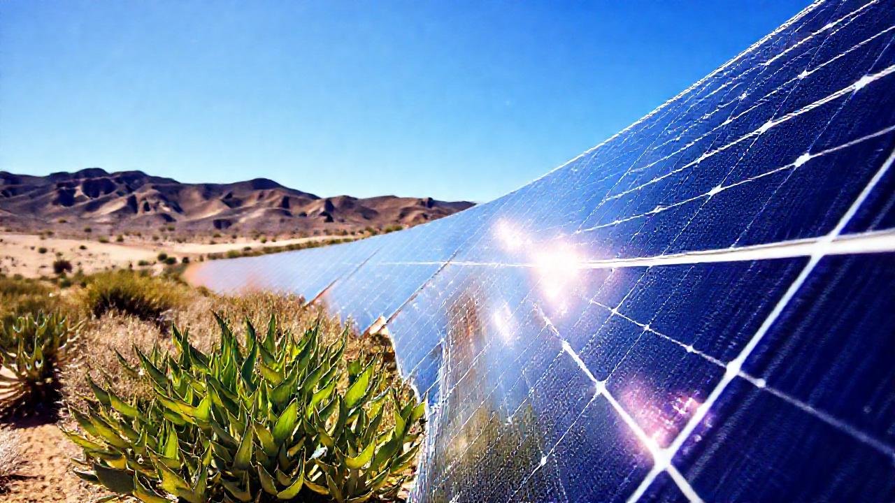 Paneles solares contrastan con el desierto