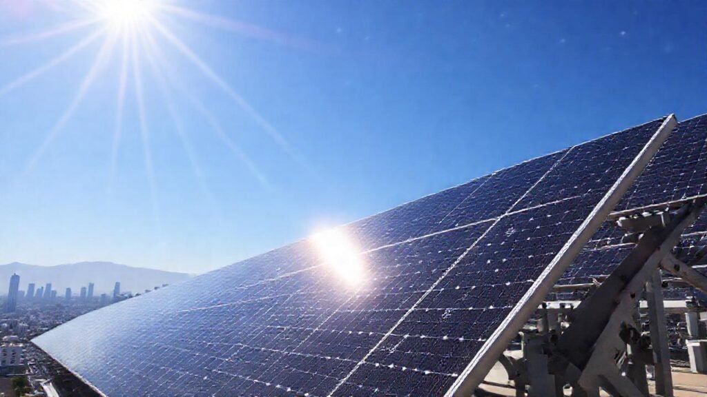 Paneles solares ilustran una ciudad futurista