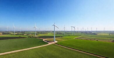 Turbinas eólicas iluminan un paisaje rural